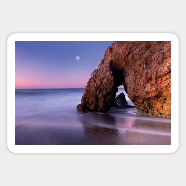 Sea Arch And Full Moon Over El Matador State Beach Sticker by AinisticGina